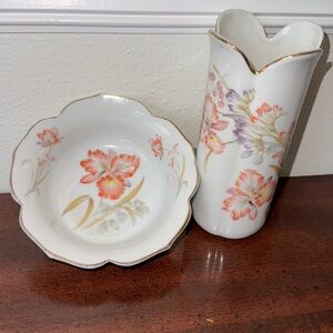 Vintage Floral Porcelain Vase & Bowl Set – Made in Japan